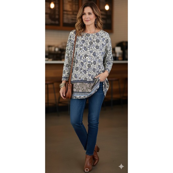 J. Jill Simply Supima Crew Neck Oversized  Tunic Jersey Top Womens Size Small - Picture 1 of 10